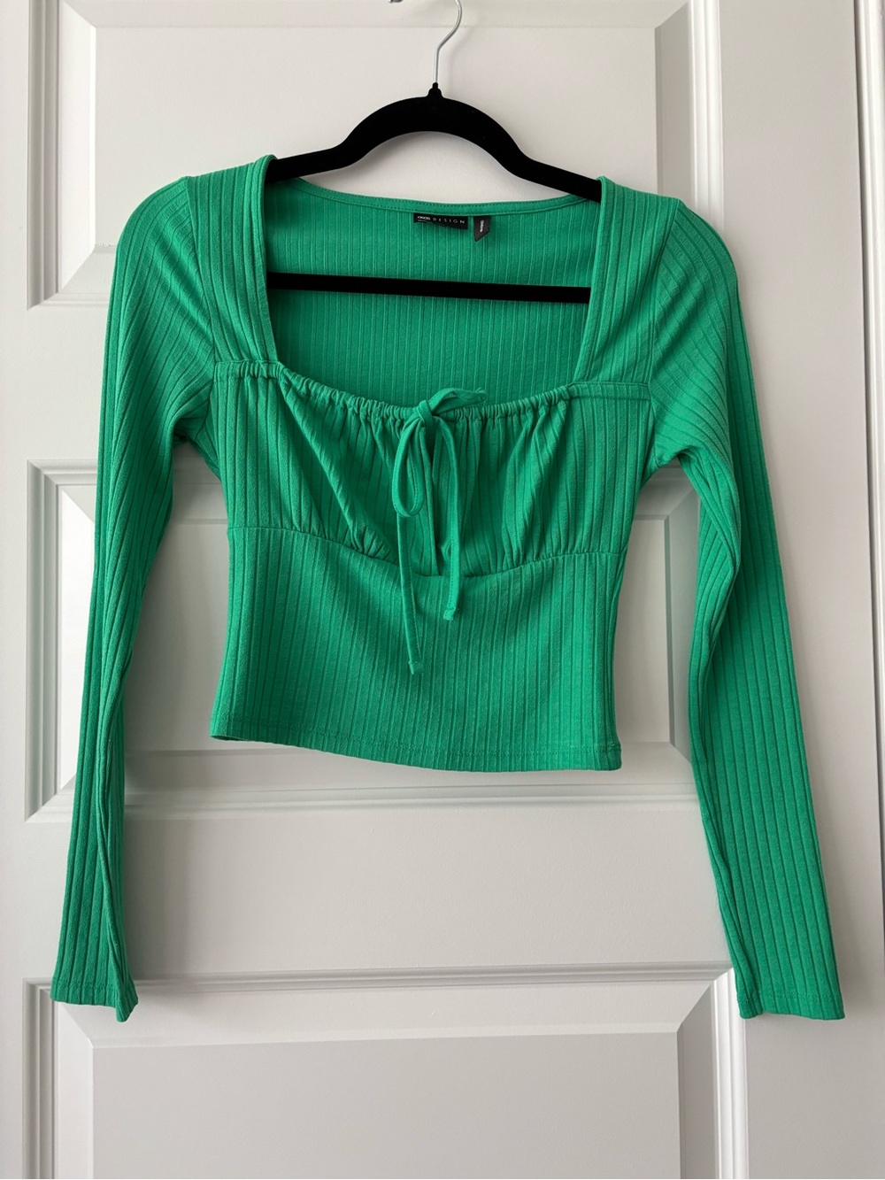 ASOS Design Green Ribbed Long-Sleeve Tie-Front Top 2